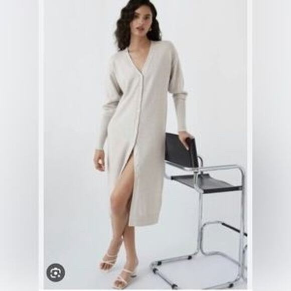 Wilfred Aritzia Utopia Heather Gray Longline Duster Midi Sweater Dress SZ L - Picture 1 of 12